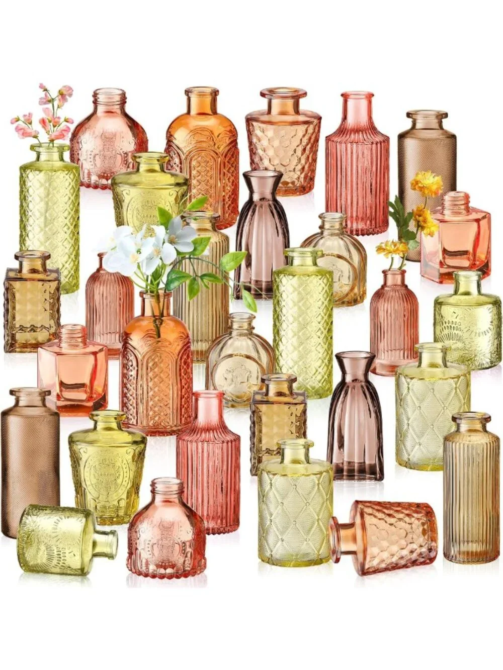 30 Pcs Colorful Glass Bud Vases Set - Orange & Yellow Centerpieces for Home
